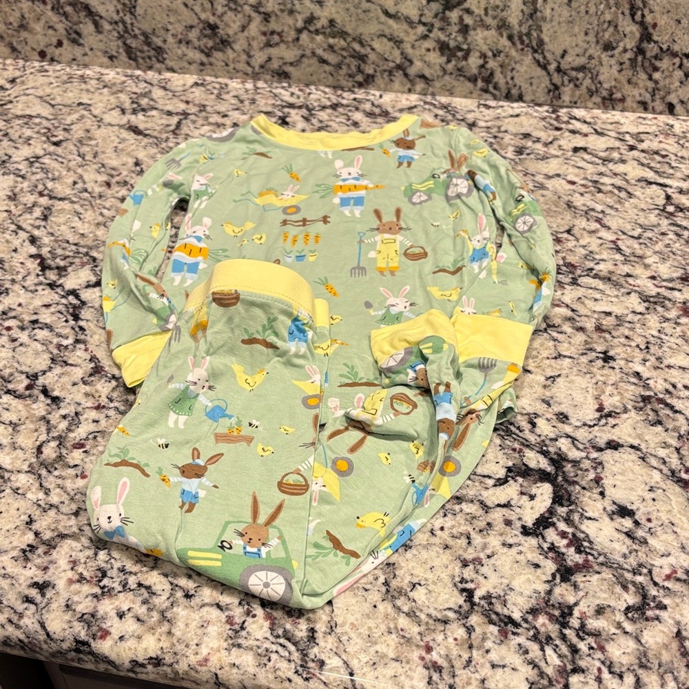 Little Sleepies Mint Pajama Set with Bunny and Wheelbarrow Print